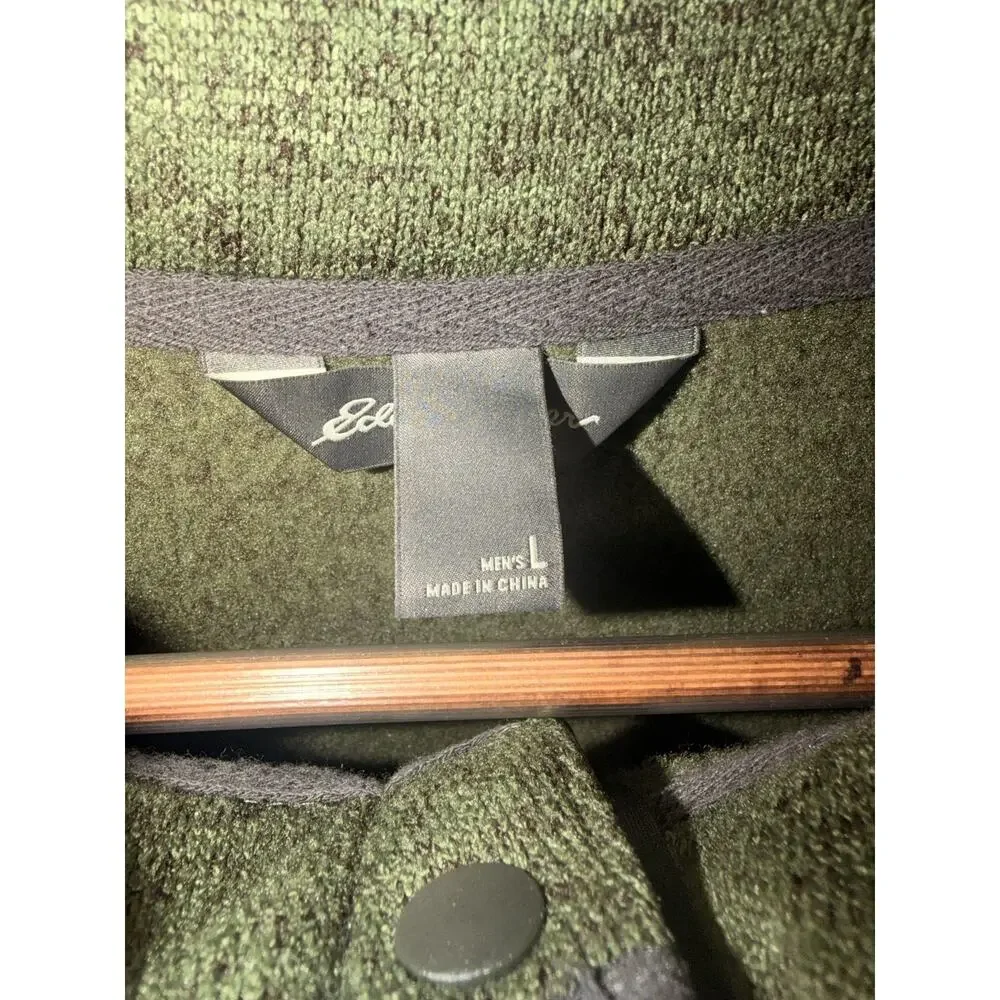 Eddie Bauer Men's Large Radiator Fleece Snap Mock Neck Pullover Sweater Green